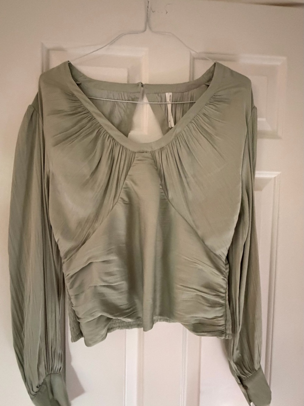 NWOT Anthropologie Sage Green Gathered Neck Long-Sleeve Blouse